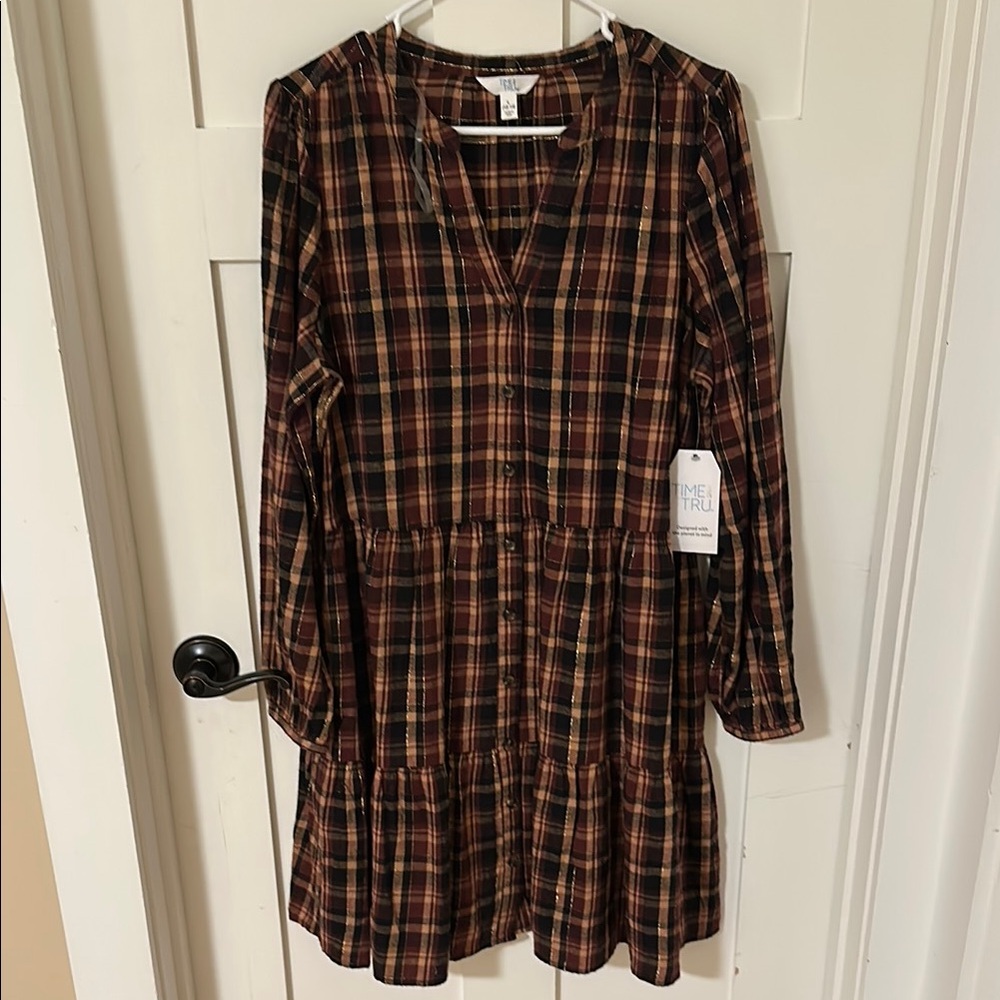 Time and Tru Brown and black Sleeve Dress